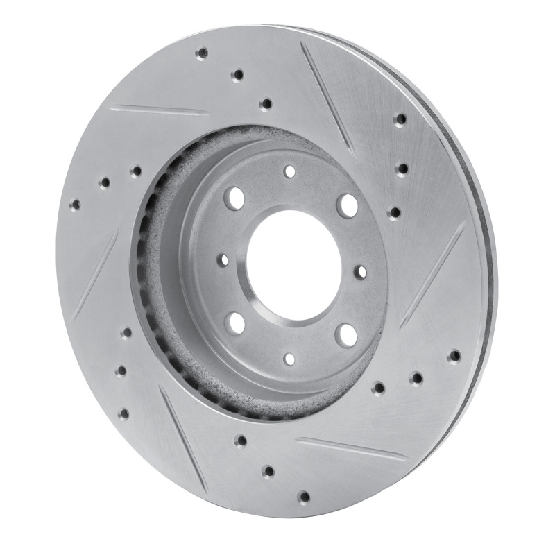 Honda Fit Brake Rotor (1) - Front Left - R1 Concepts - Drilled & Slotted - Silver - `15-`20